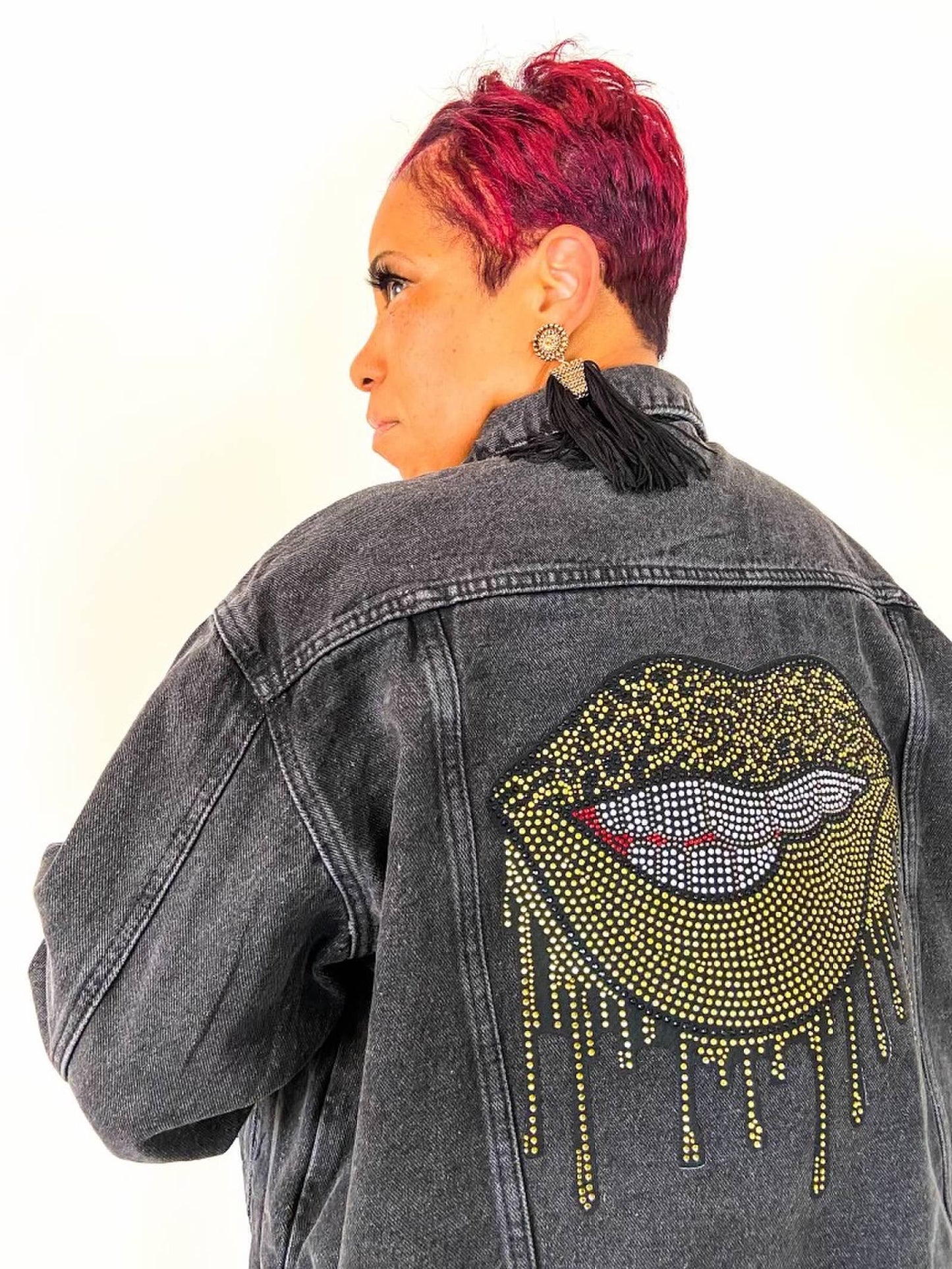 LEOPARD DROP LIP Denim Jacket