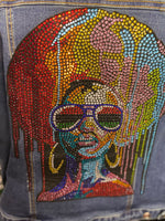 Load image into Gallery viewer, Afro Drip! Denim Jacket is DRIPPING in Rhinestones &amp; Fabulosity!i
