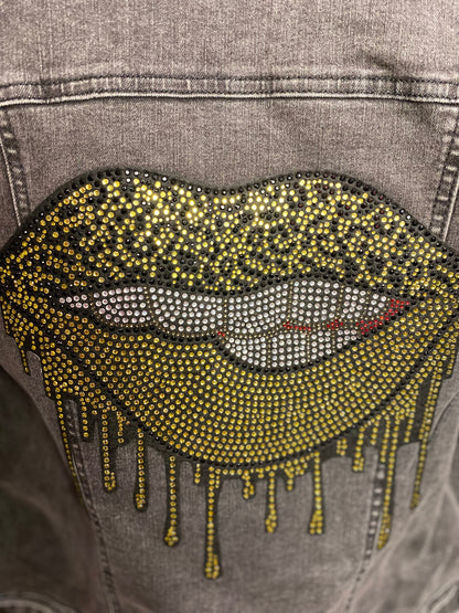 Leopard Drip Lip Denim Jacket